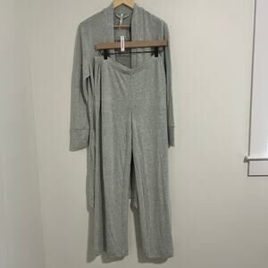 Soma CozyLuxe Grey and Light Green Long Cardigan and Lounge Pants Set NWT Size L